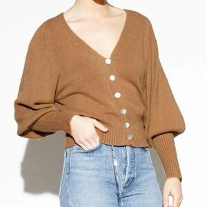 Apparis  Italy “The Stacey” V-neck Tan Button Up Top/Cardigan Extra Long Cuff OS
